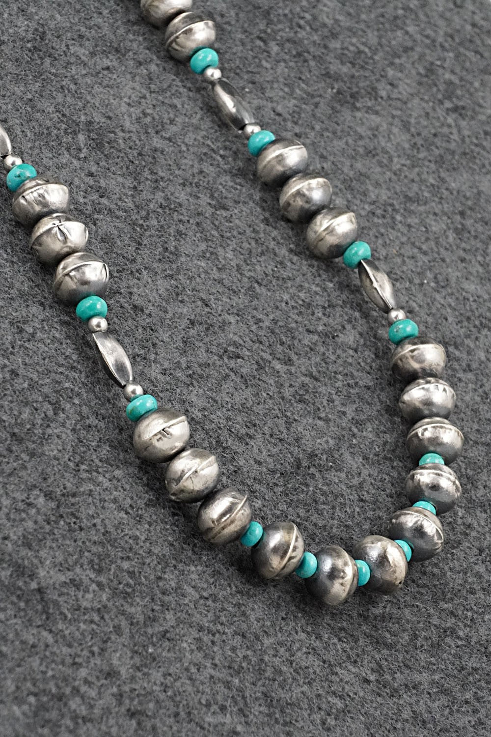 Turquoise & Sterling Silver Navajo Pearl Necklace 20" - Vintage