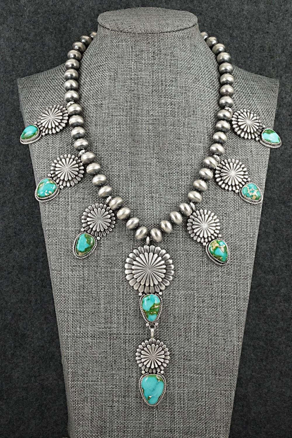 Turquoise & Sterling Silver Navajo Pearl Necklace - Adrienne Gordon