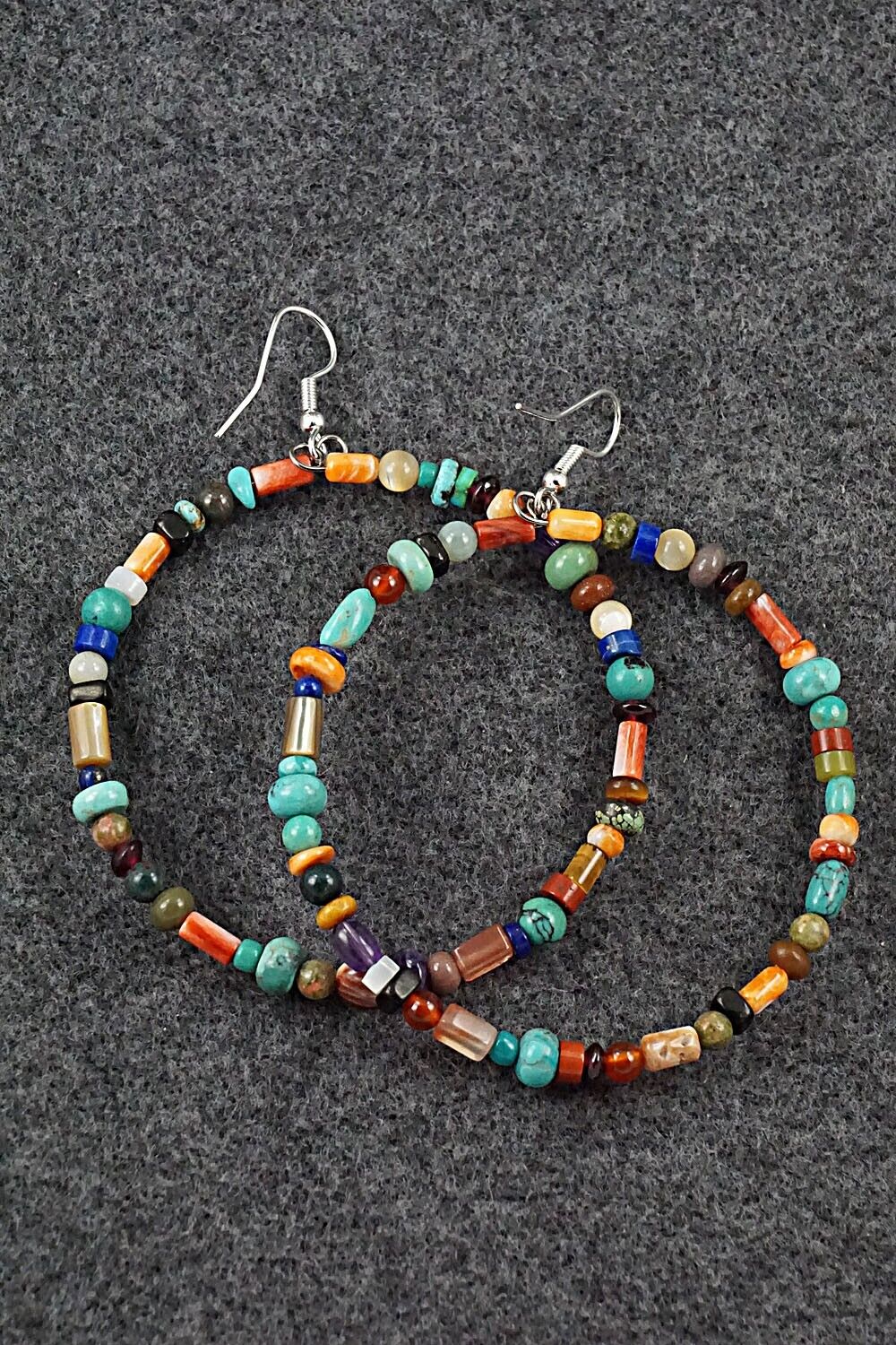 Multi Stone & Sterling Silver Hoop Earrings - Helen Tsosie