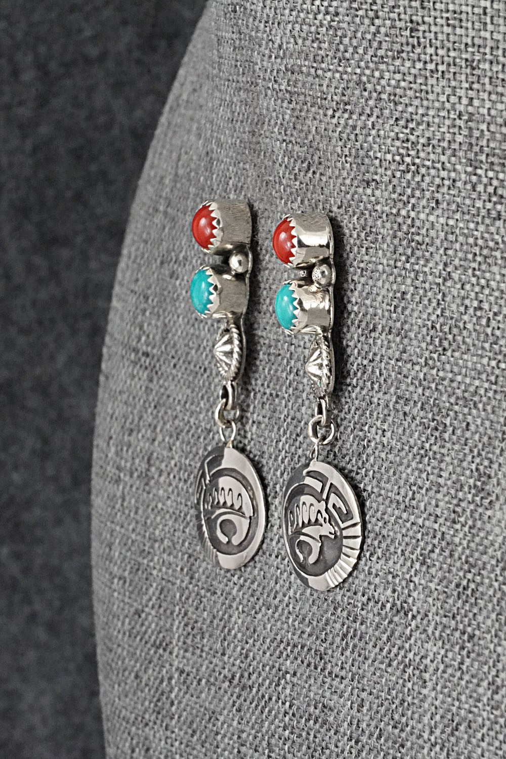 Turquoise, Coral & Sterling Silver Earrings - Annette Martinez