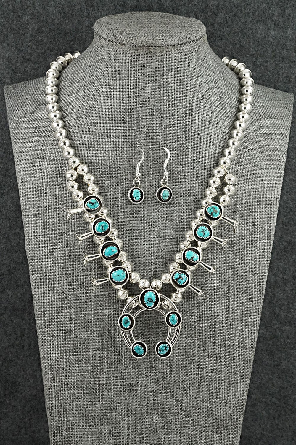 Turquoise & Sterling Silver Mini Squash Blossom Set - Phil Garcia