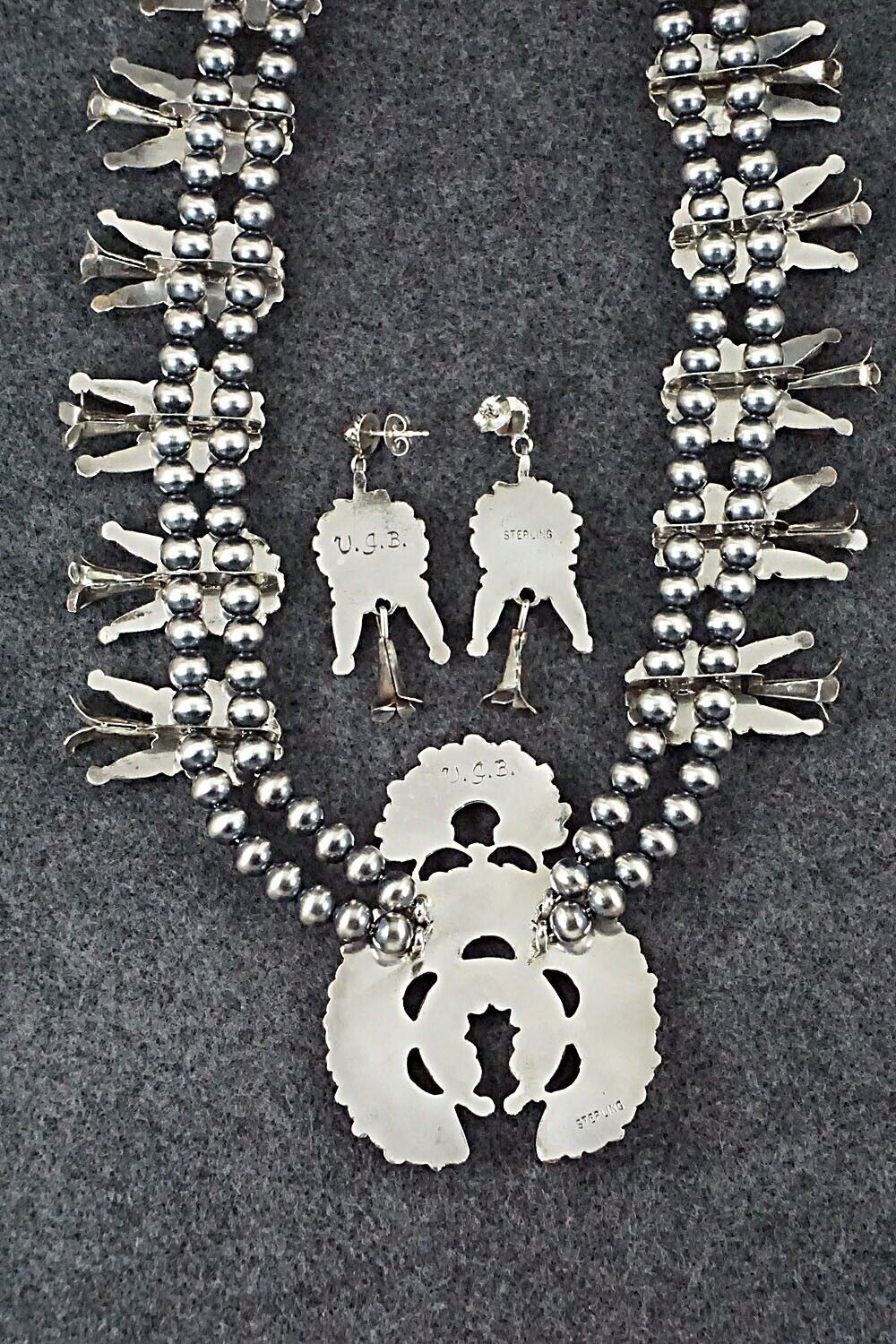 Coral & Sterling Silver Squash Blossom and Earrings Set - Viola Bobelu