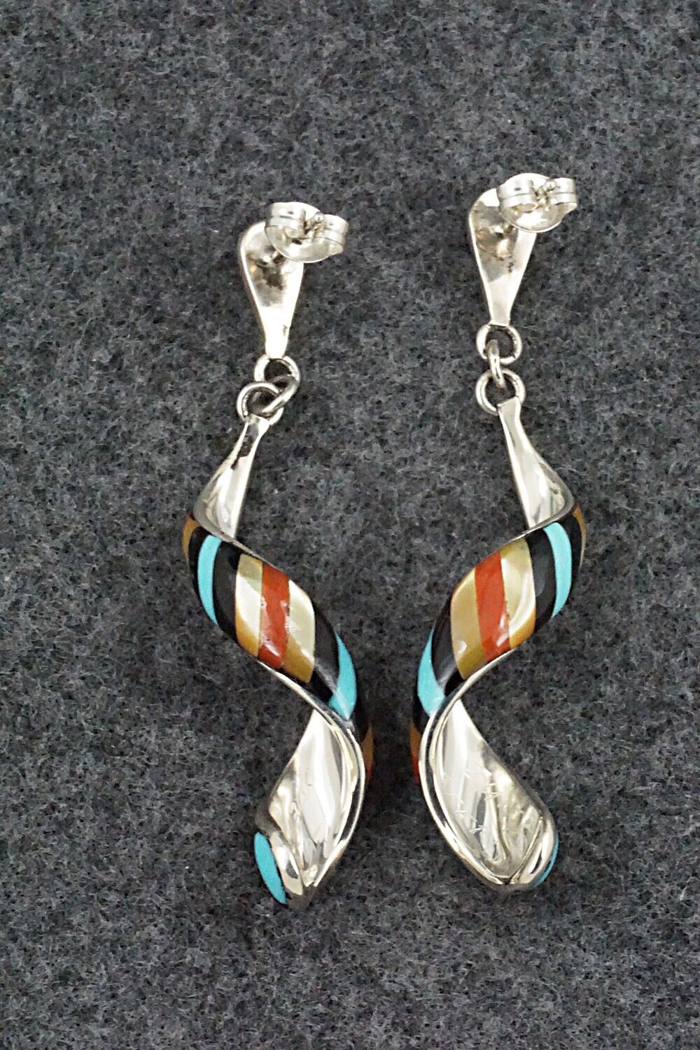Multi-Stone & Sterling Silver Inlay Earrings - Idella Edaakie