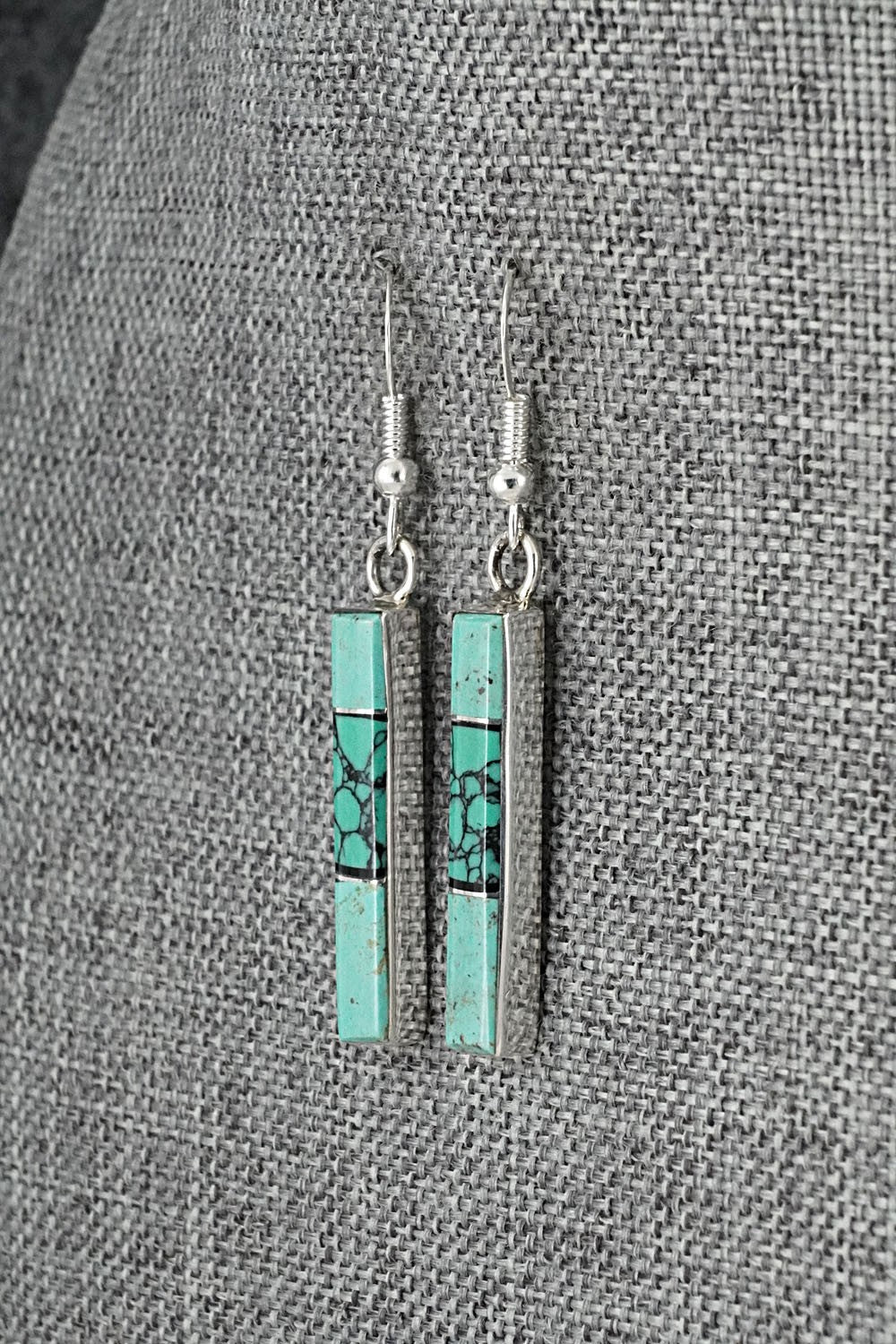 Turquoise, Onyx & Sterling Silver Earrings - Marilyn Yazzie