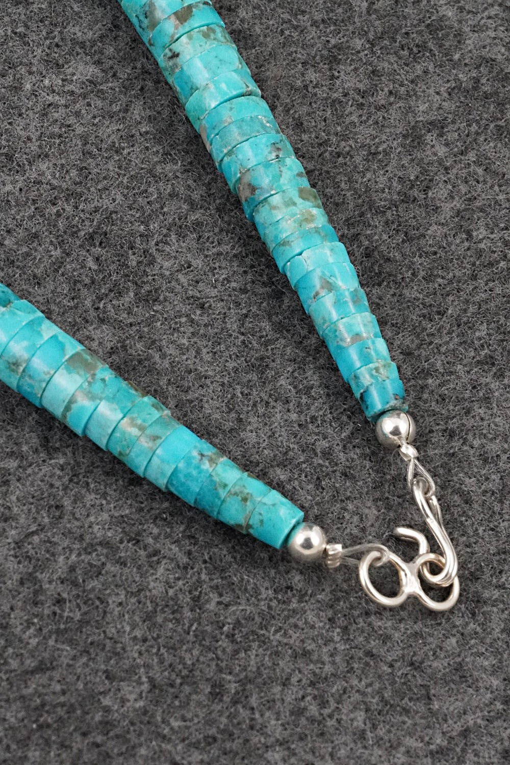 Turquoise & Sterling Silver Necklace 28" - Lupe Lovato