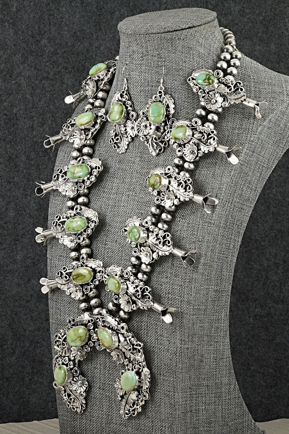 Turquoise & Sterling Silver Squash Blossom Set - Harry B. Yazzie