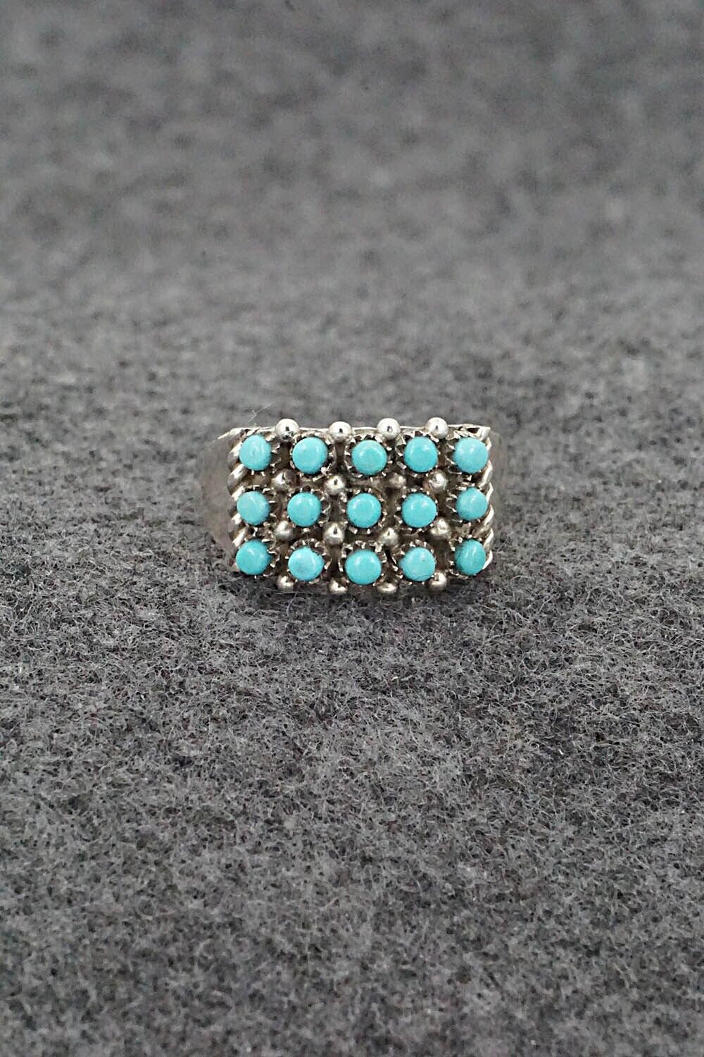 Turquoise & Sterling Silver Ring - April Haloo - Size 6.75