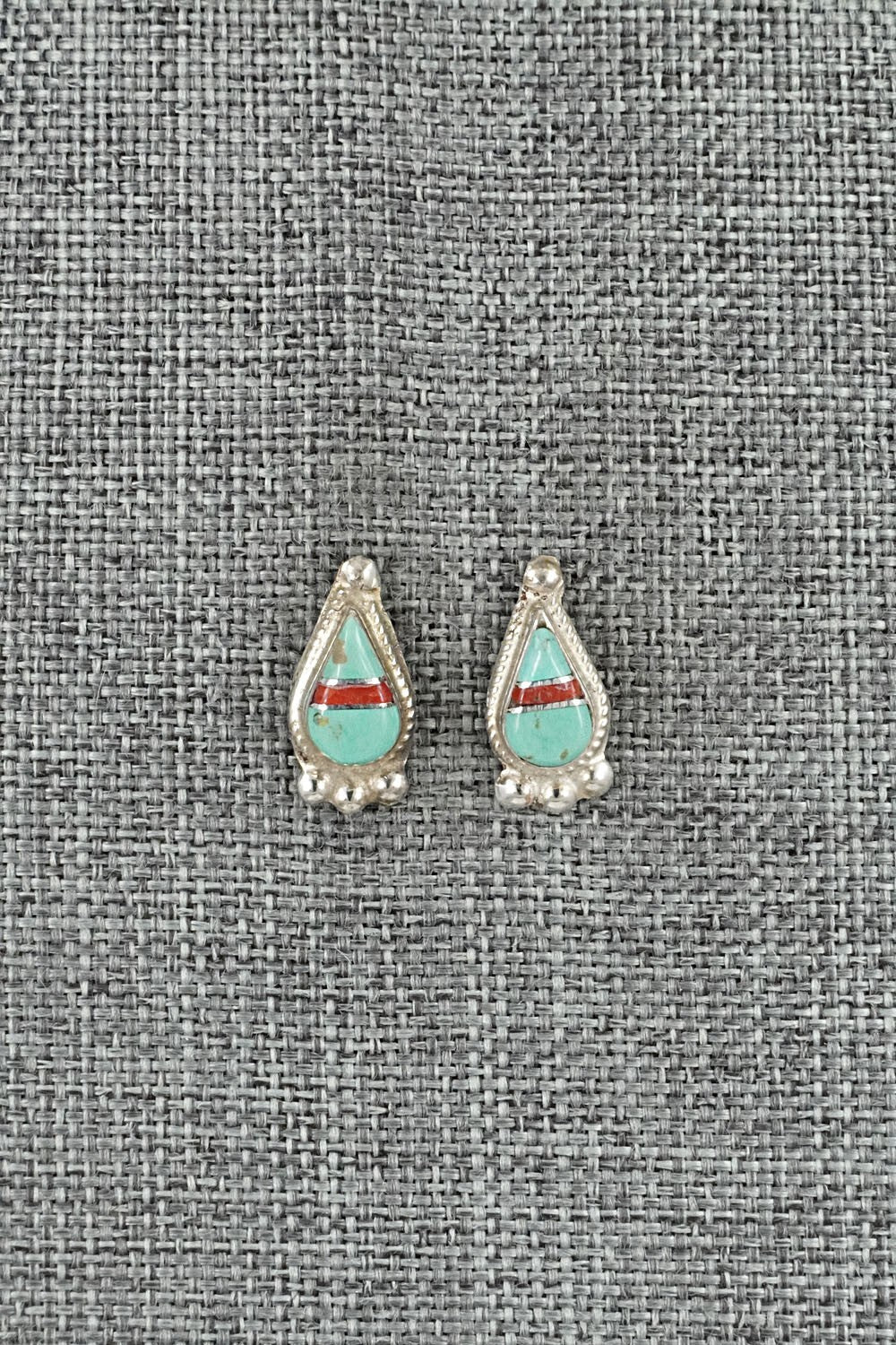 Turquoise, Coral & Sterling Silver Earrings - Terrance Panteah
