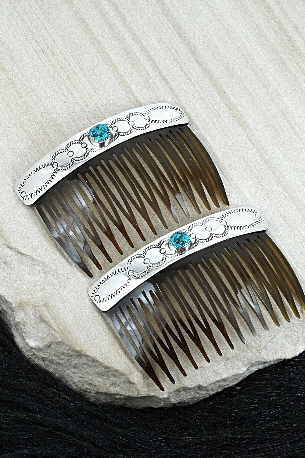 Turquoise & Sterling Silver Hair Combs - Jolene Begay