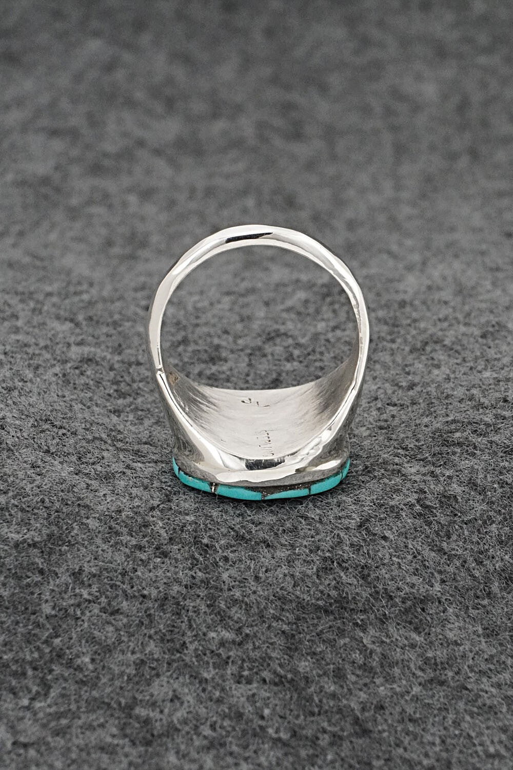Turquoise & Sterling Silver Inlay Ring - Johnson Laweka - Size 9.5