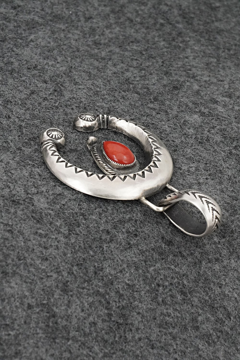 Coral & Sterling Silver Naja Pendant - Calvin Martinez