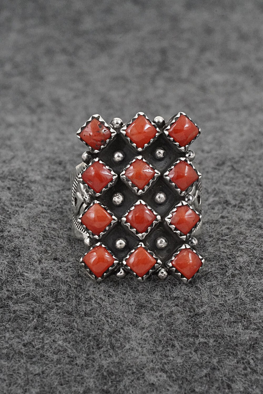Coral & Sterling Silver Ring - Verley Betone - Size 8