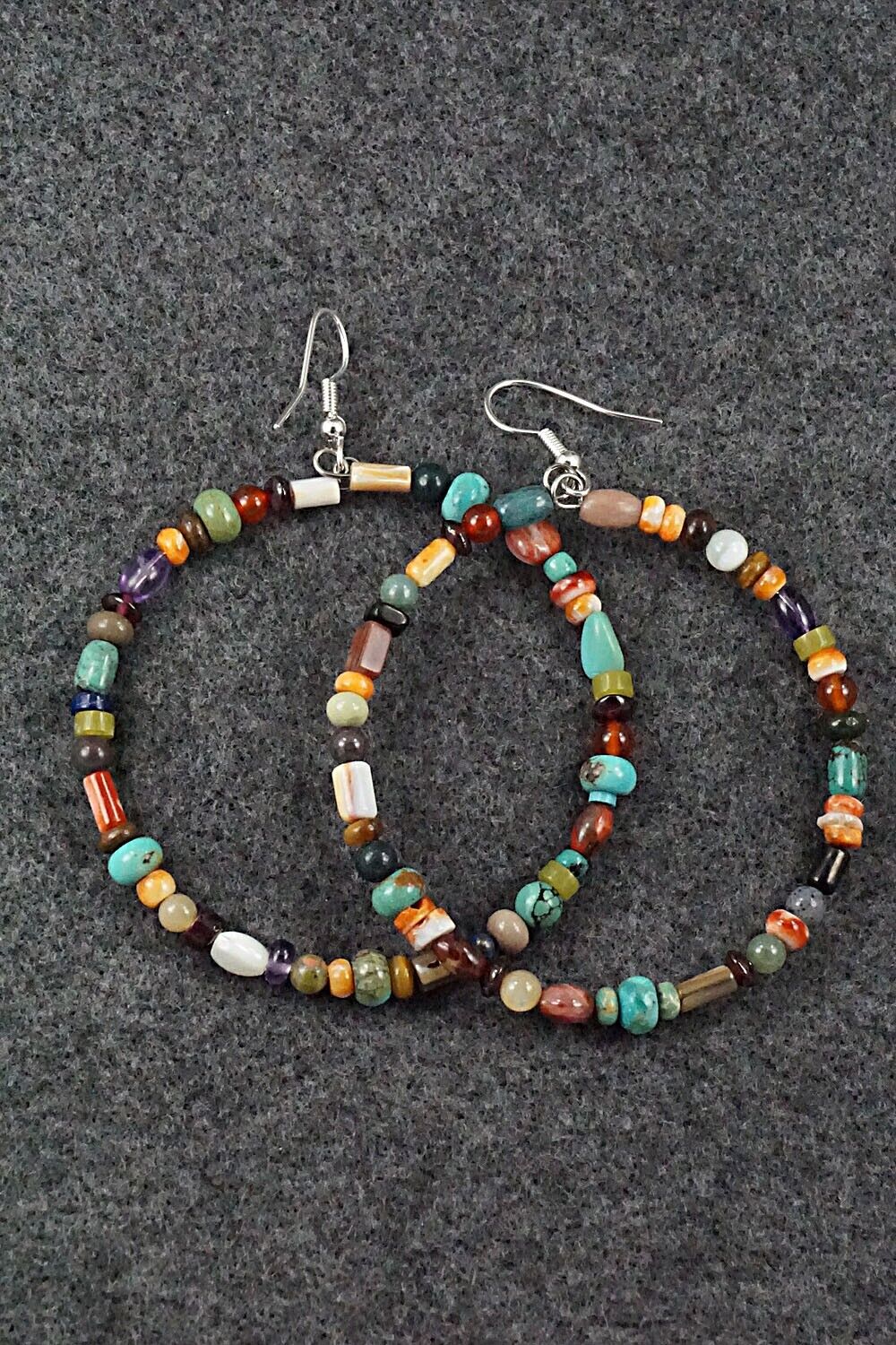 Multi Stone & Sterling Silver Hoop Earrings - Helen Tsosie