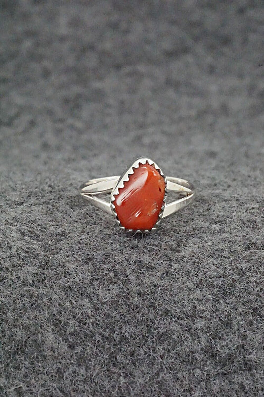 Coral & Sterling Silver Ring - Letricia Largo - Size 5
