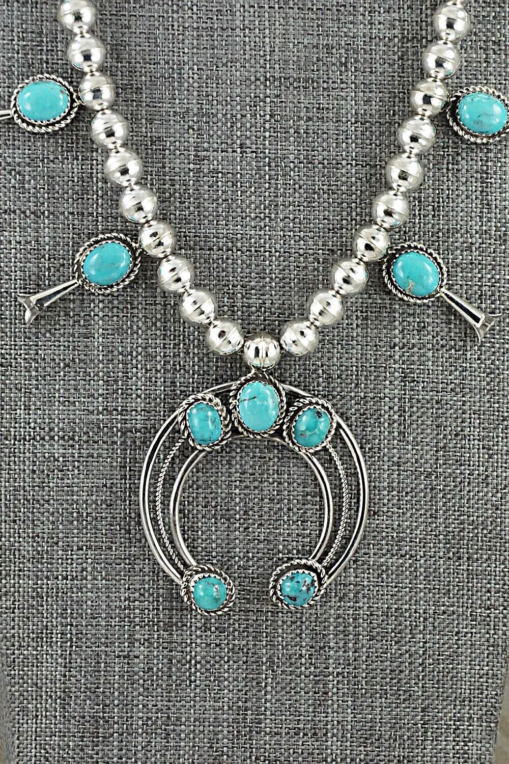 Turquoise & Sterling Silver Squash Blossom Necklace - Phil Garcia