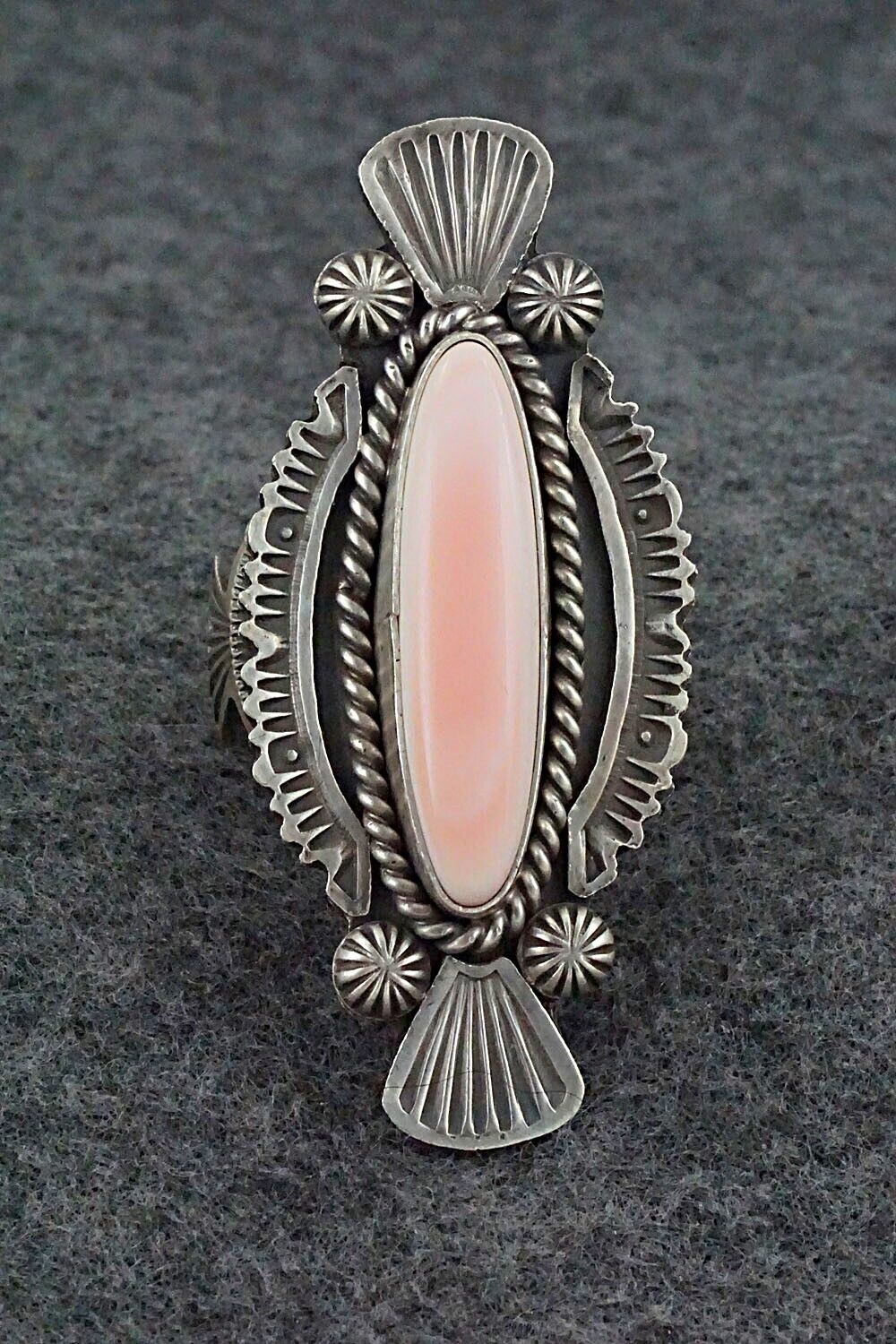 Pink Conch Shell & Sterling Silver Ring - Michael Calladitto - Size 10