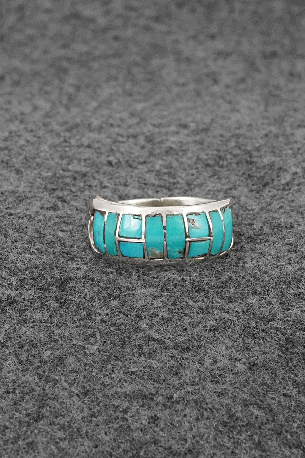 Turquoise & Sterling Silver Inlay Ring - Matilda Chattin - Size 9.5