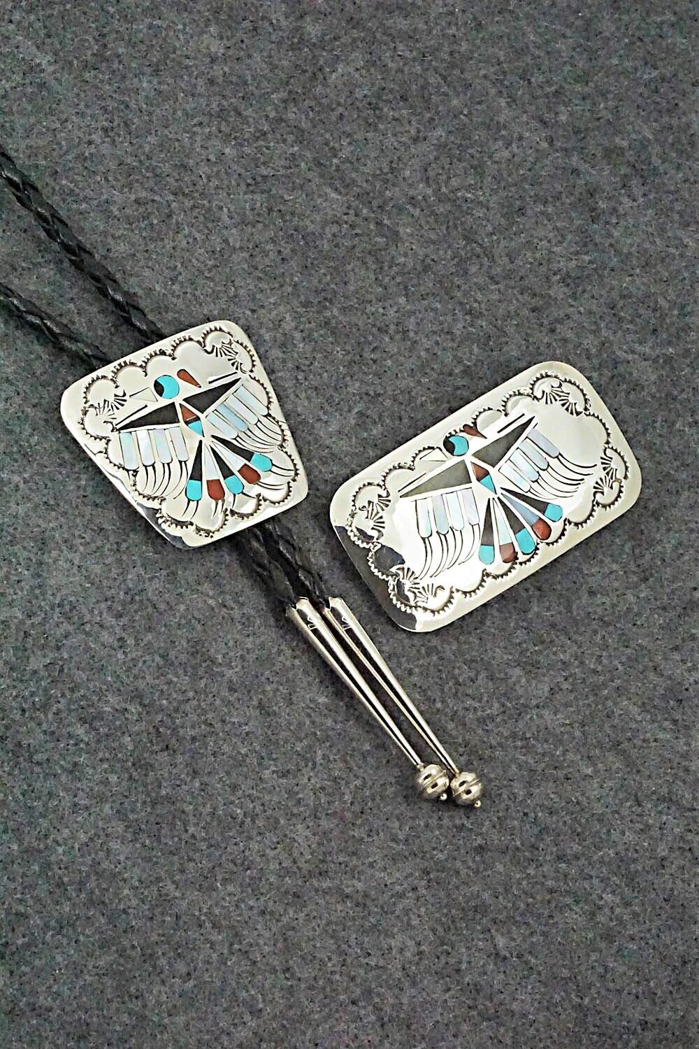 Multi Stone & Sterling Silver Bolo Tie & Belt Buckle Set - Gladys Lamy
