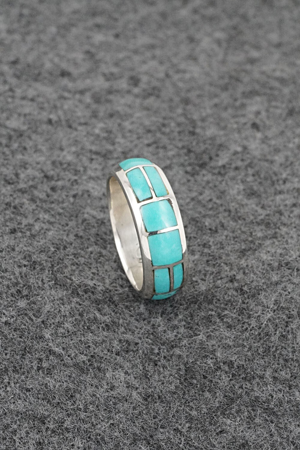 Turquoise & Sterling Silver Inlay Ring - Matilda Chattin - Size 6