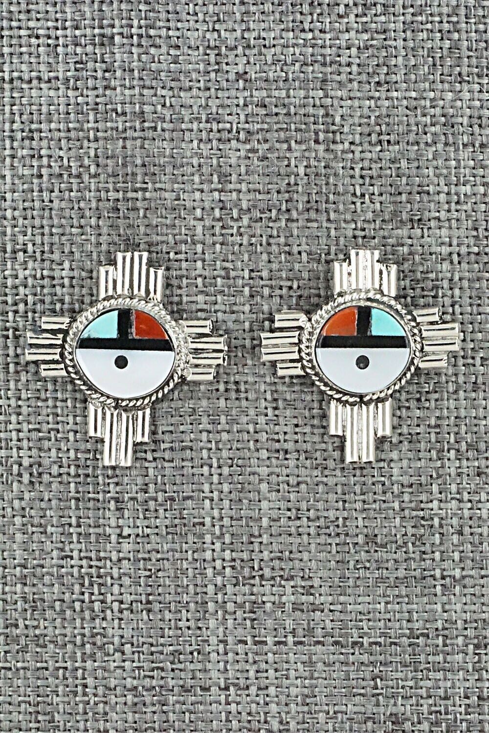 Multi Stone & Sterling Silver Inlay Earrings - Clifford Cheama
