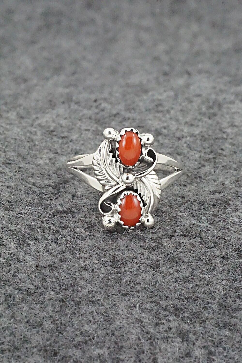 Coral & Sterling Silver Ring - Judy Largo - Size 8.5