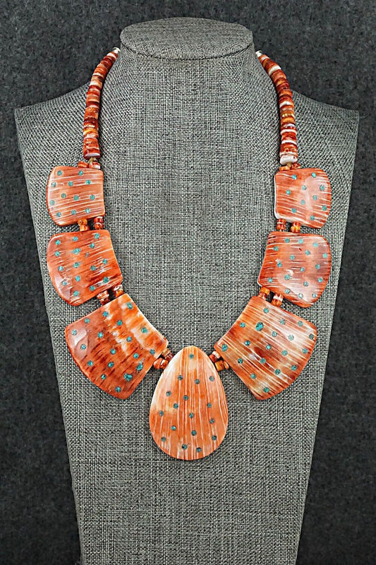 Spiny Oyster, Turquoise & Sterling Silver Necklace - Joe Garcia