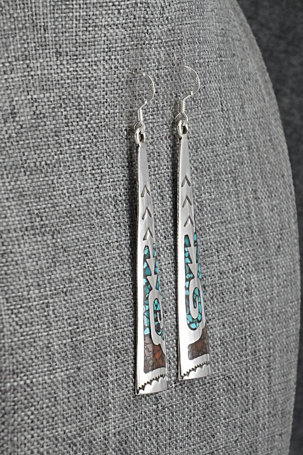Turquoise, Coral Chip & Sterling Silver Earrings - Joleen Yazzie
