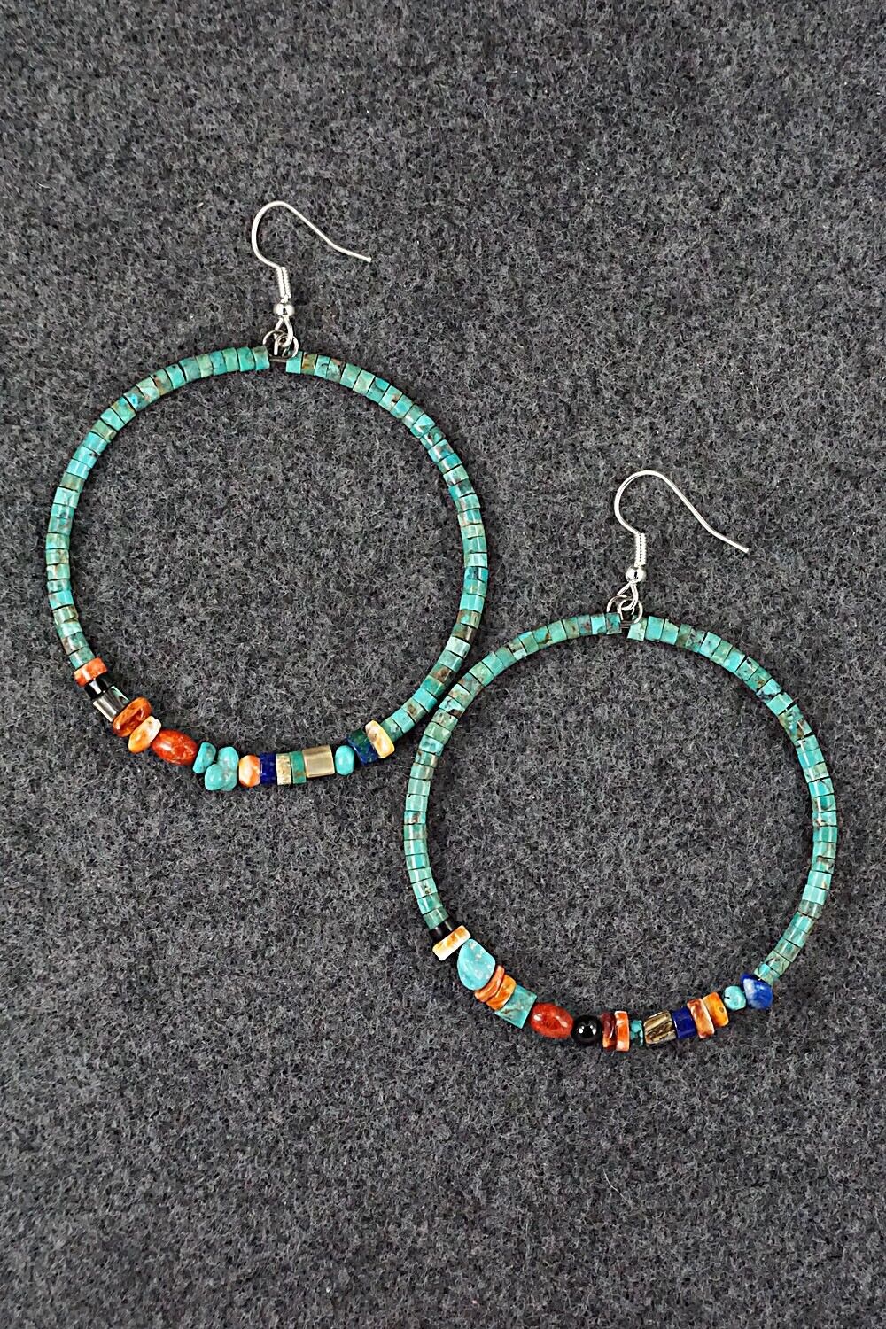 Multi Stone & Sterling Silver Hoop Earrings - Helen Tsosie