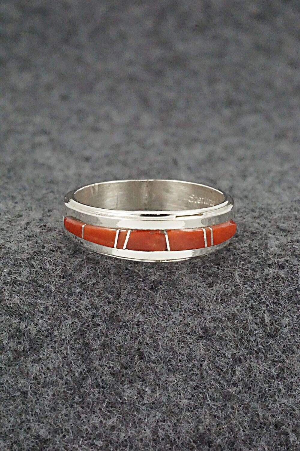 Coral & Sterling Silver Inlay Ring - Wilbert Muskett Jr. - Size 10