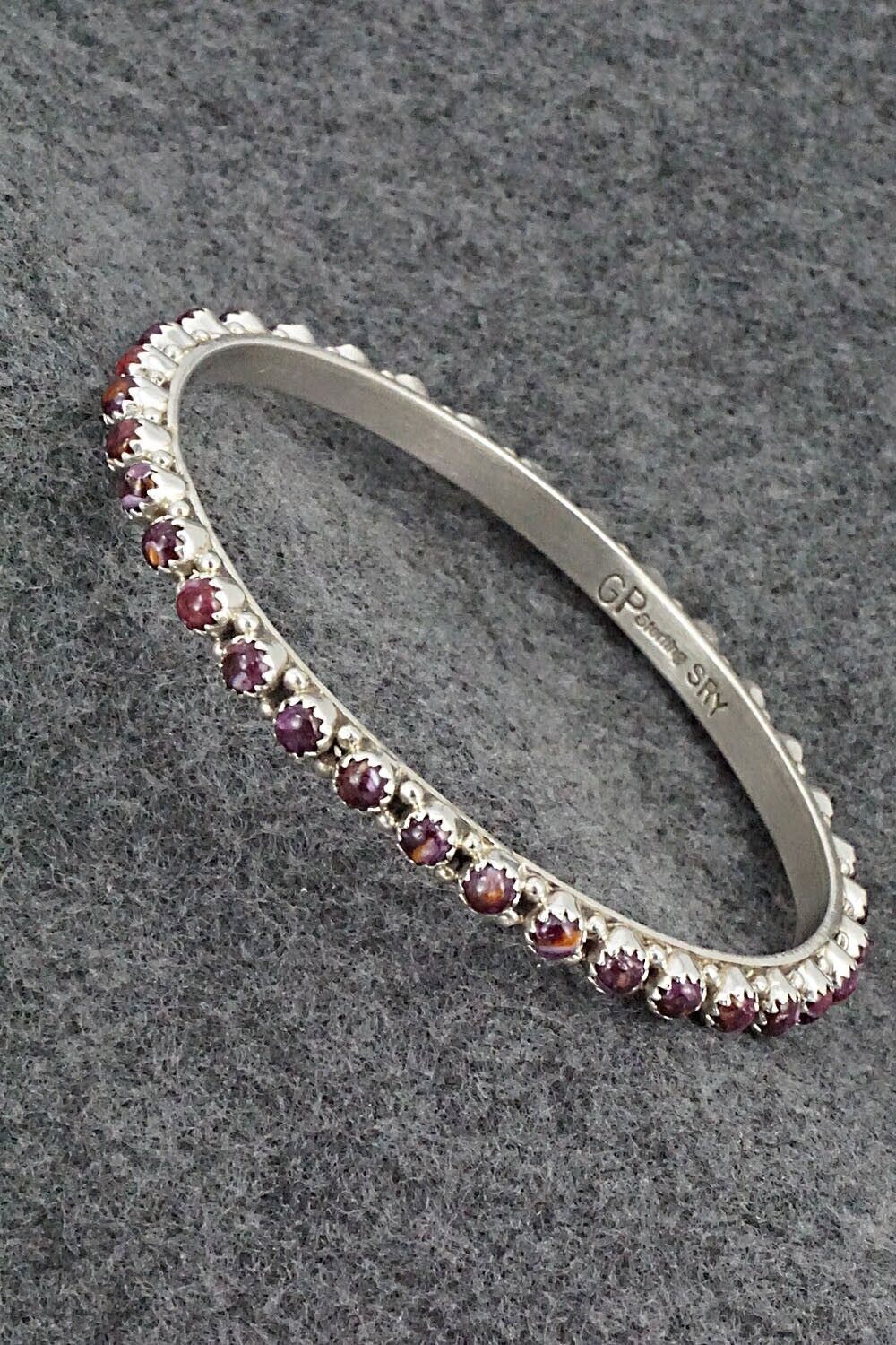 Spiny Oyster & Sterling Silver Bangle - Gaynell Parker