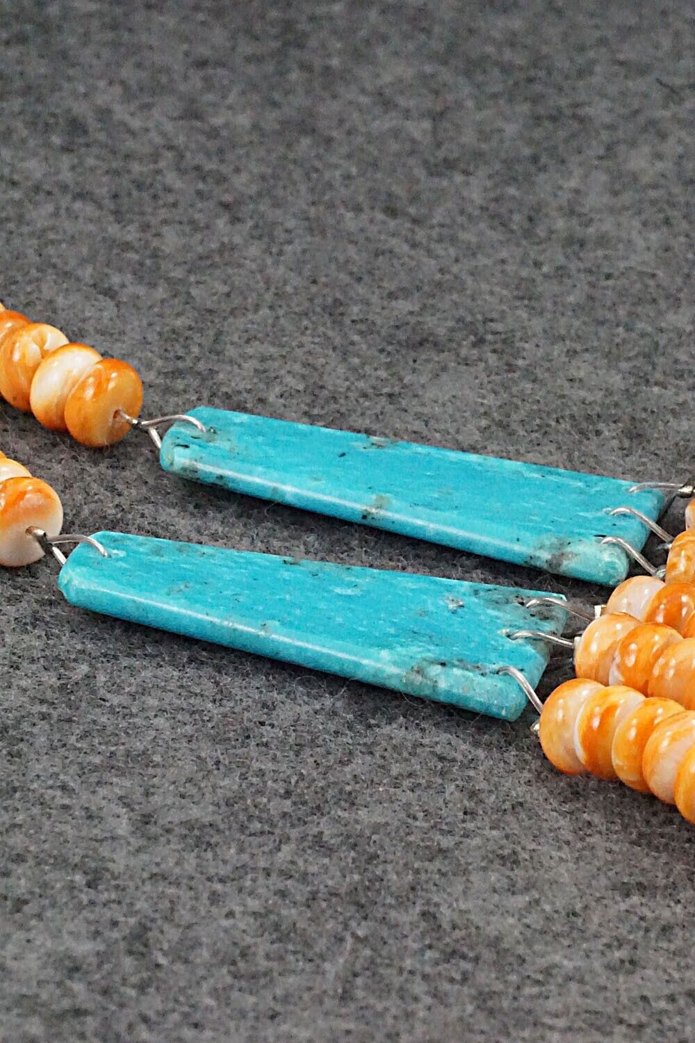 Turquoise, Spiny Oyster and Sterling Silver Necklace - Lupe Lovato