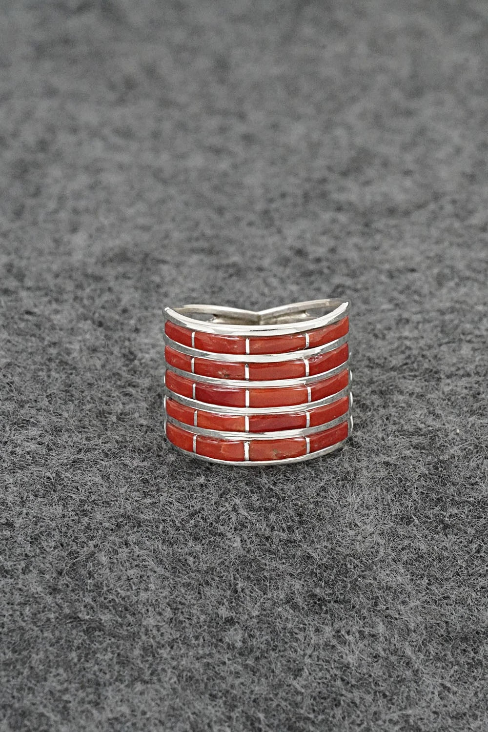 Coral & Sterling Silver Ring - Andrew Enrico - Size 7.5