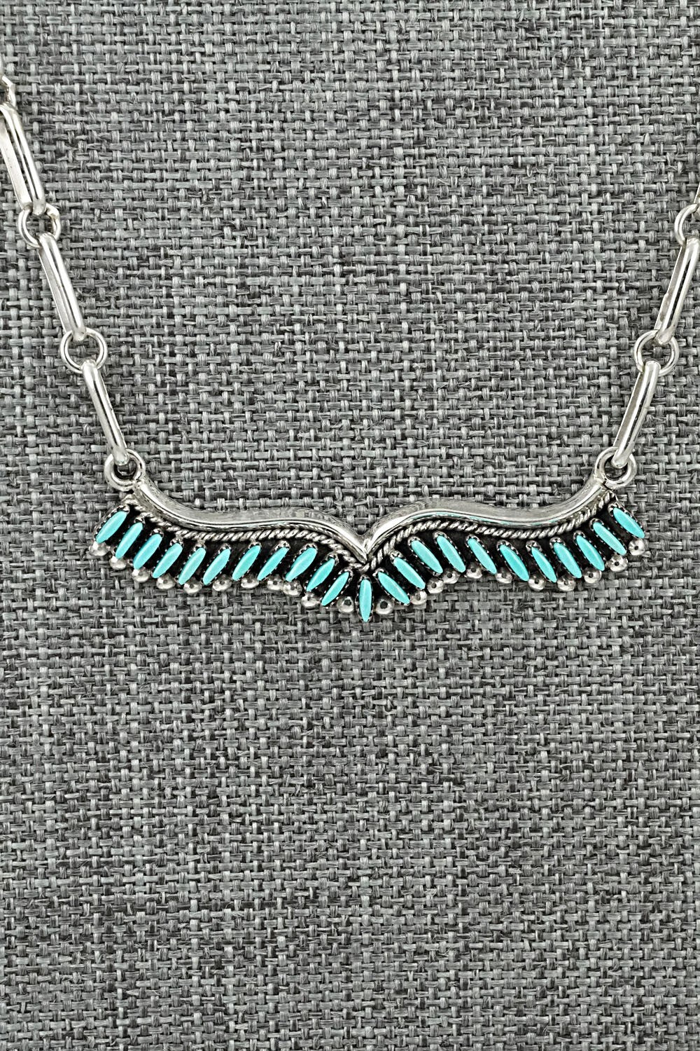 Turquoise & Sterling Silver Necklace and Earrings Set - Mildred Ukestine