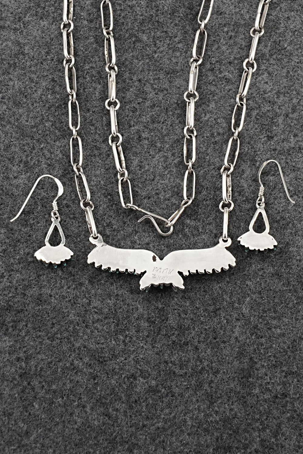 Turquoise & Sterling Silver Necklace and Earrings Set - Mildred Ukestine