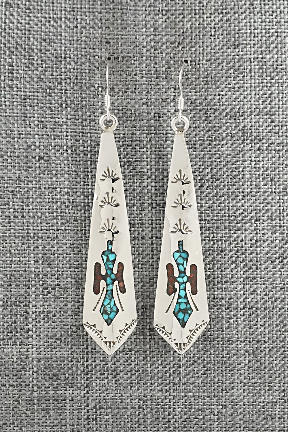 Turquoise, Coral Chip & Sterling Silver Earrings - Joleen Yazzie