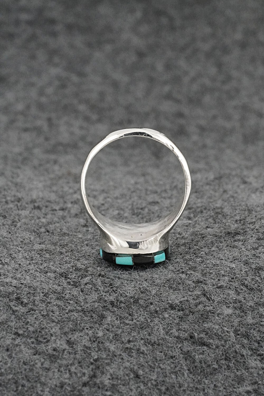 Turquoise, Onyx & Sterling Silver Inlay Ring - Johnson Laweka - Size 5.5