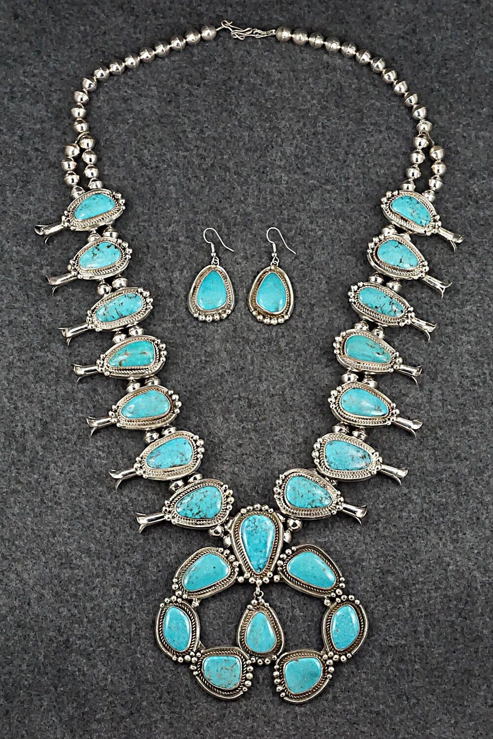 Turquoise & Sterling Silver Squash Blossom Set - Mike Platero