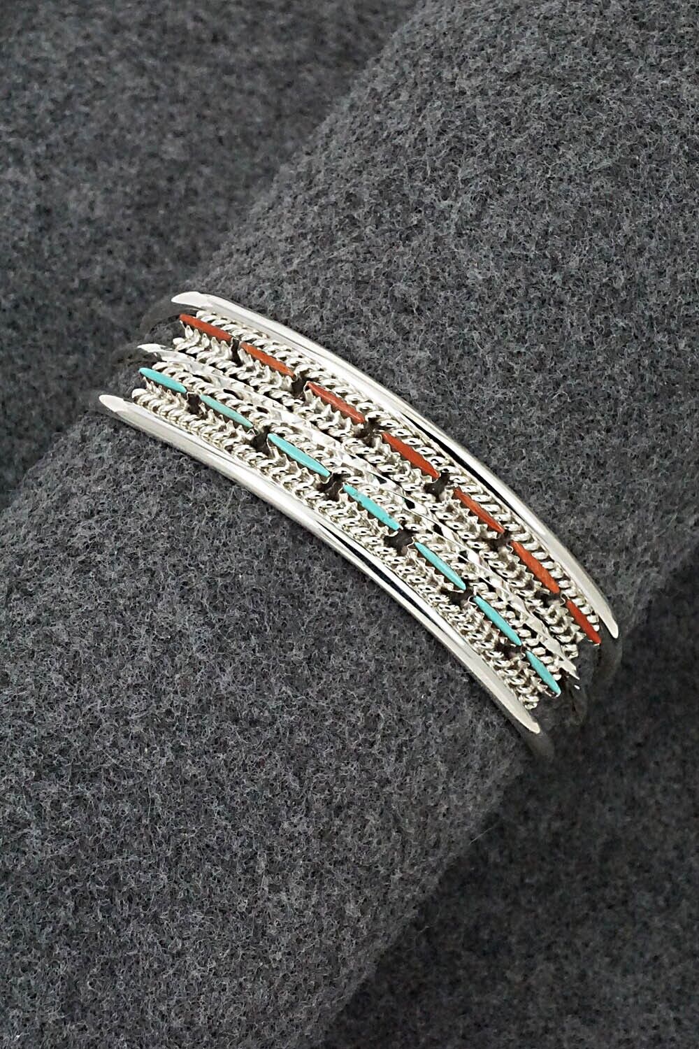 Turquoise, Coral & Sterling Silver Bracelet - Roland Francisco