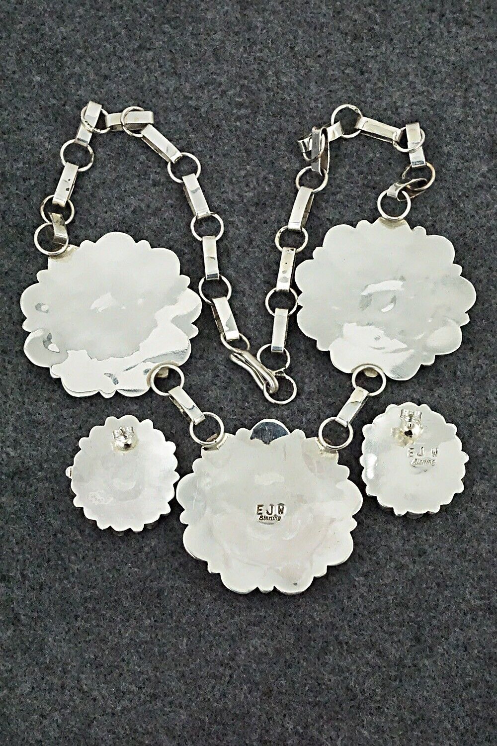 Coral & Sterling Silver Necklace and Earrings Set - Eunise Wilson