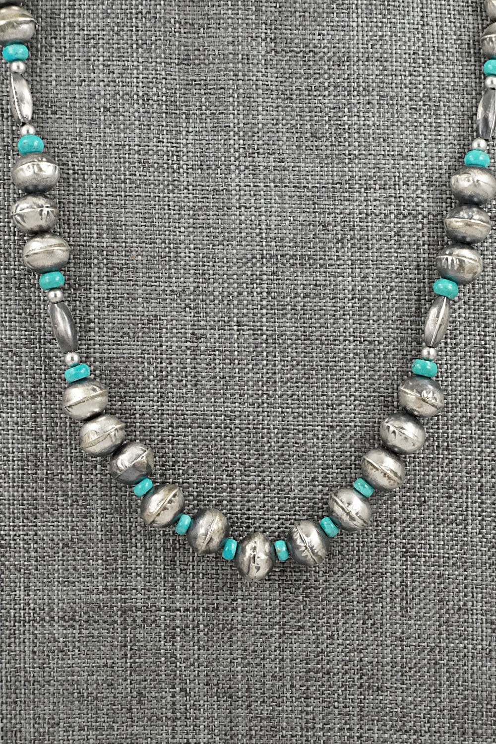 Turquoise & Sterling Silver Navajo Pearl Necklace 20" - Vintage
