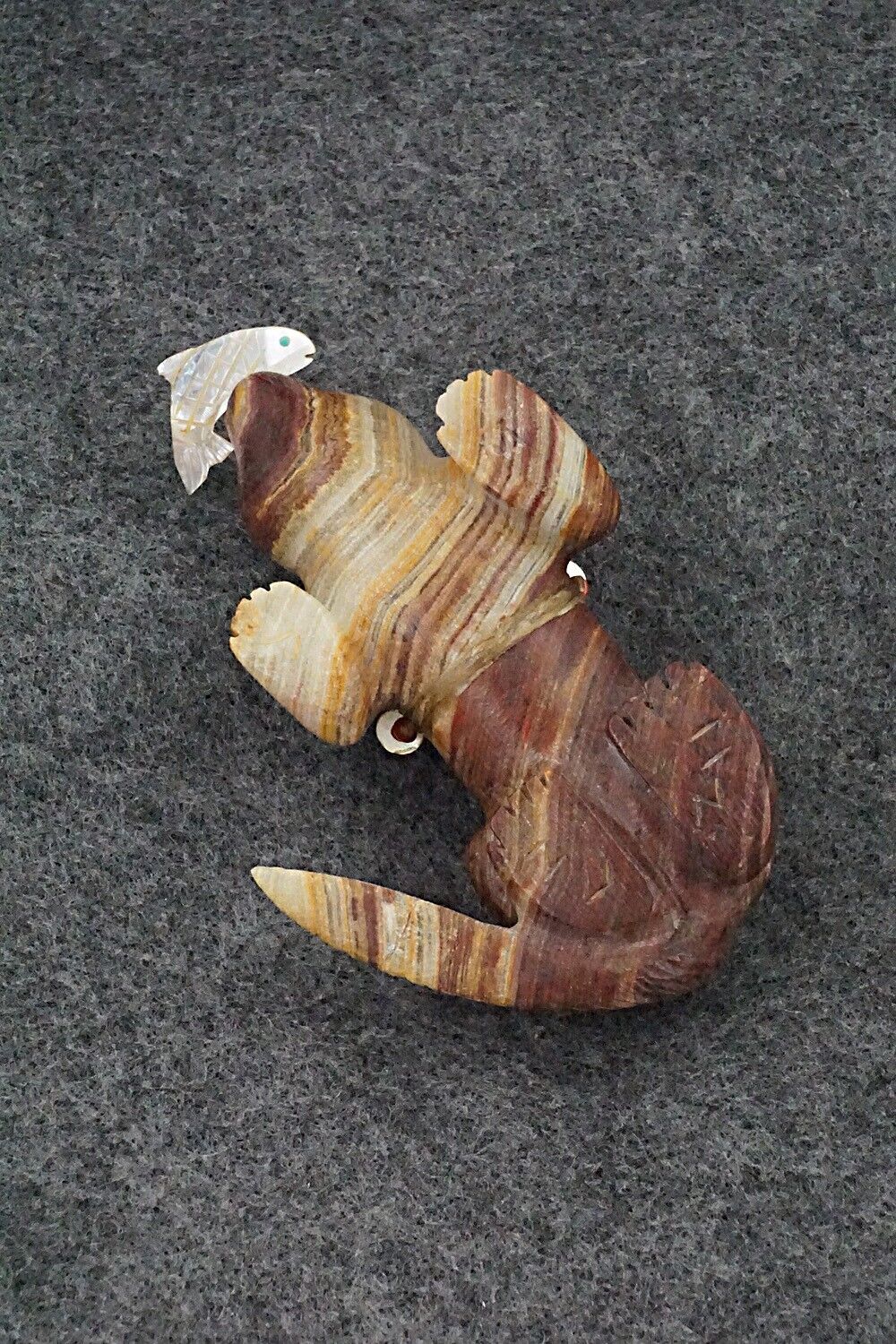 Otter with Fish Zuni Fetish Carving - Douglas Martza