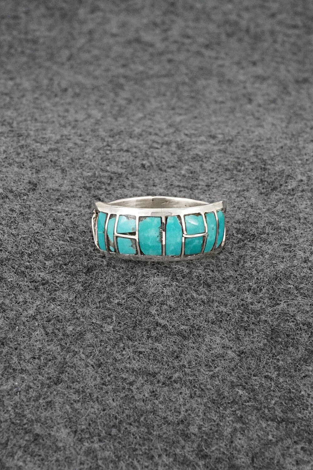 Turquoise & Sterling Silver Inlay Ring - Matilda Chattin - Size 12