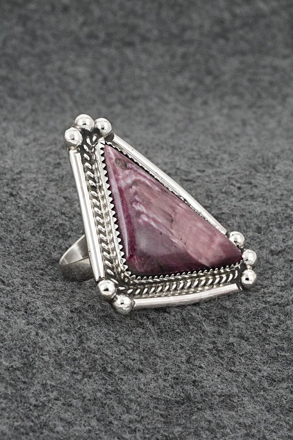 Spiny Oyster & Sterling Silver Ring - Leslie Nez - Size 7 Adj.