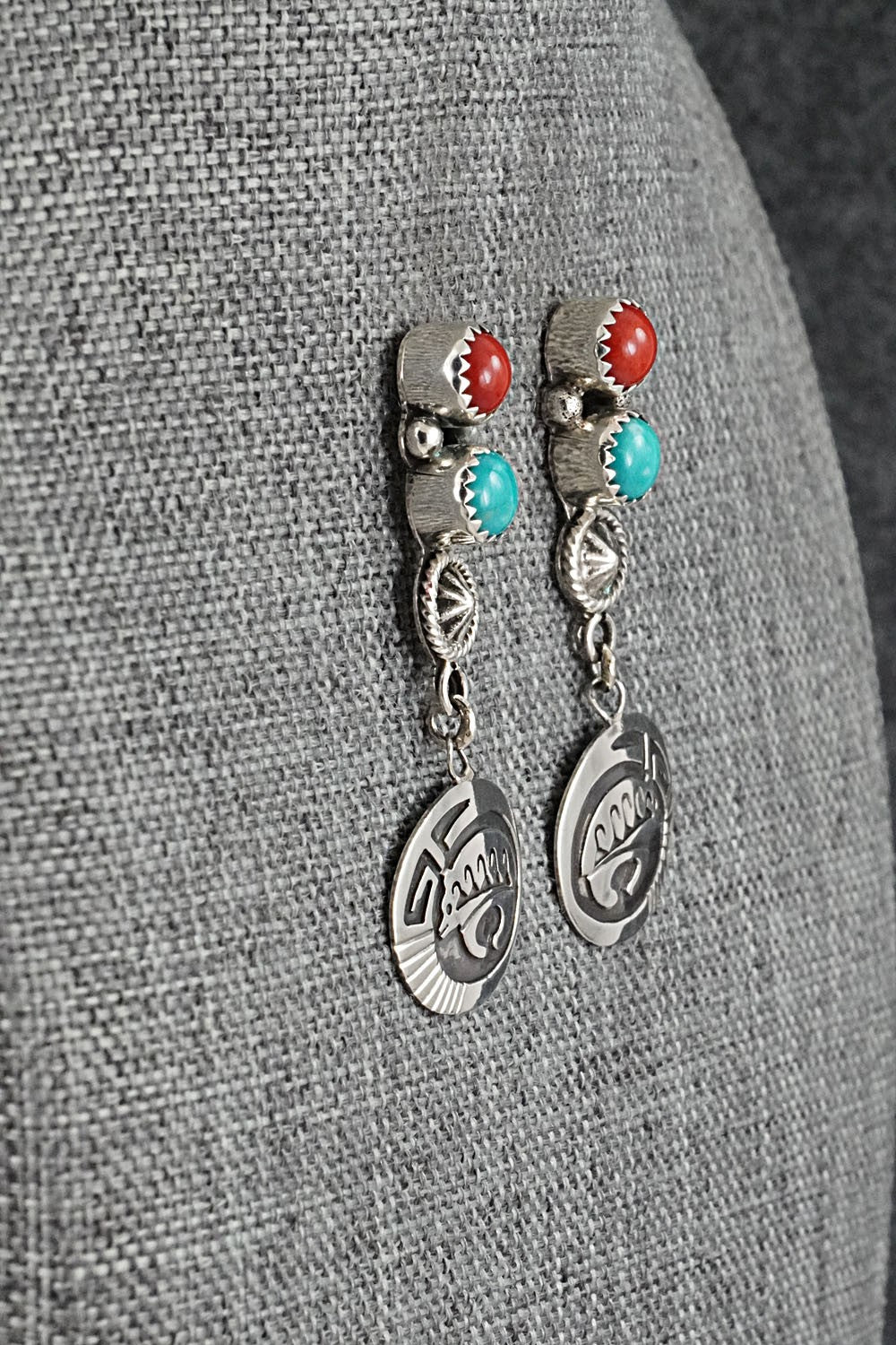 Turquoise, Coral & Sterling Silver Earrings - Annette Martinez