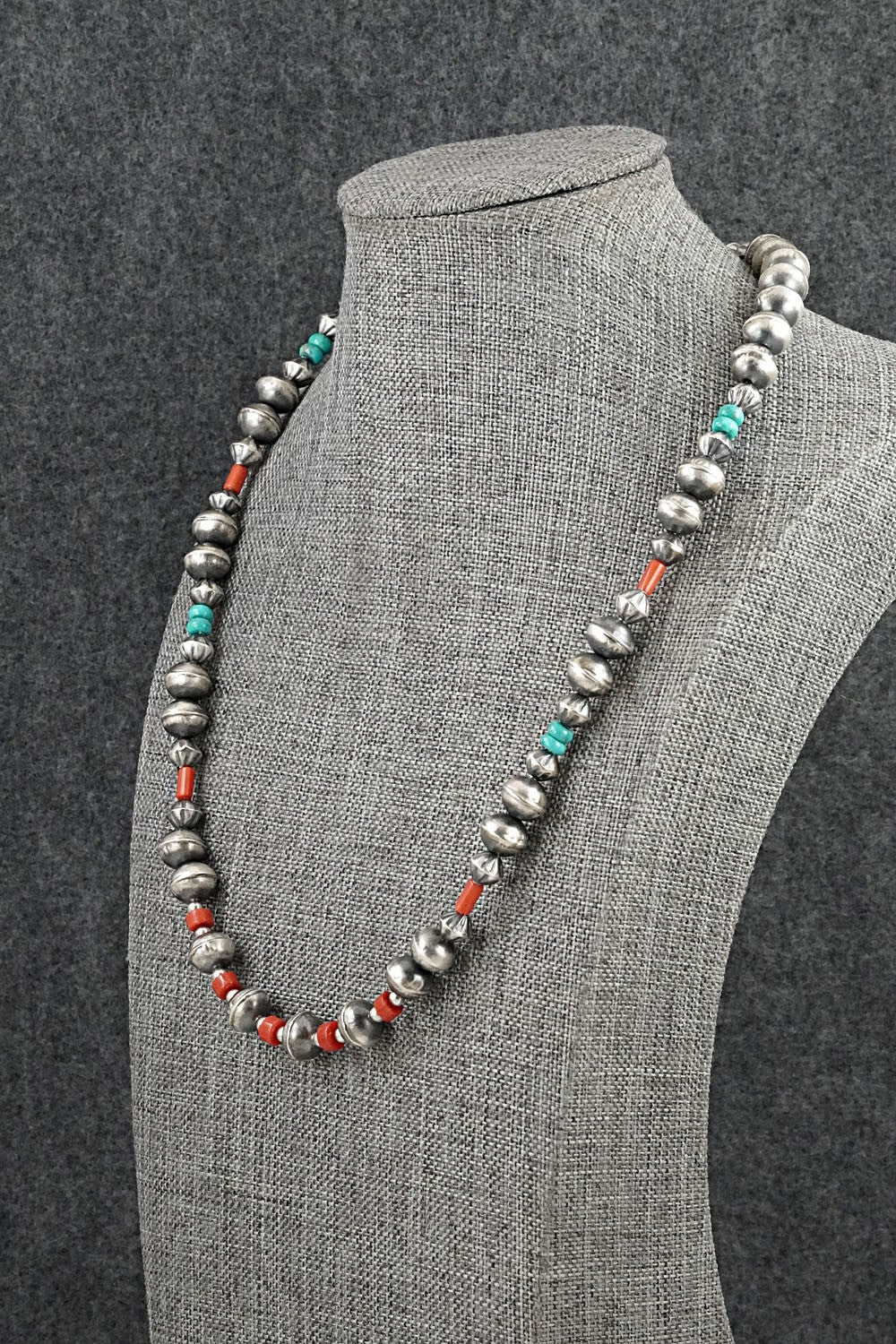 Multi-Stone & Sterling Silver Navajo Pearl Necklace 20" - Vintage