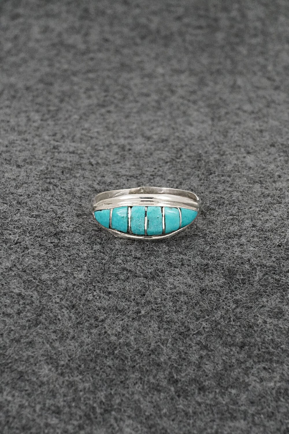 Turquoise & Sterling Silver Inlay Ring - Ola Eriacho - Size 9