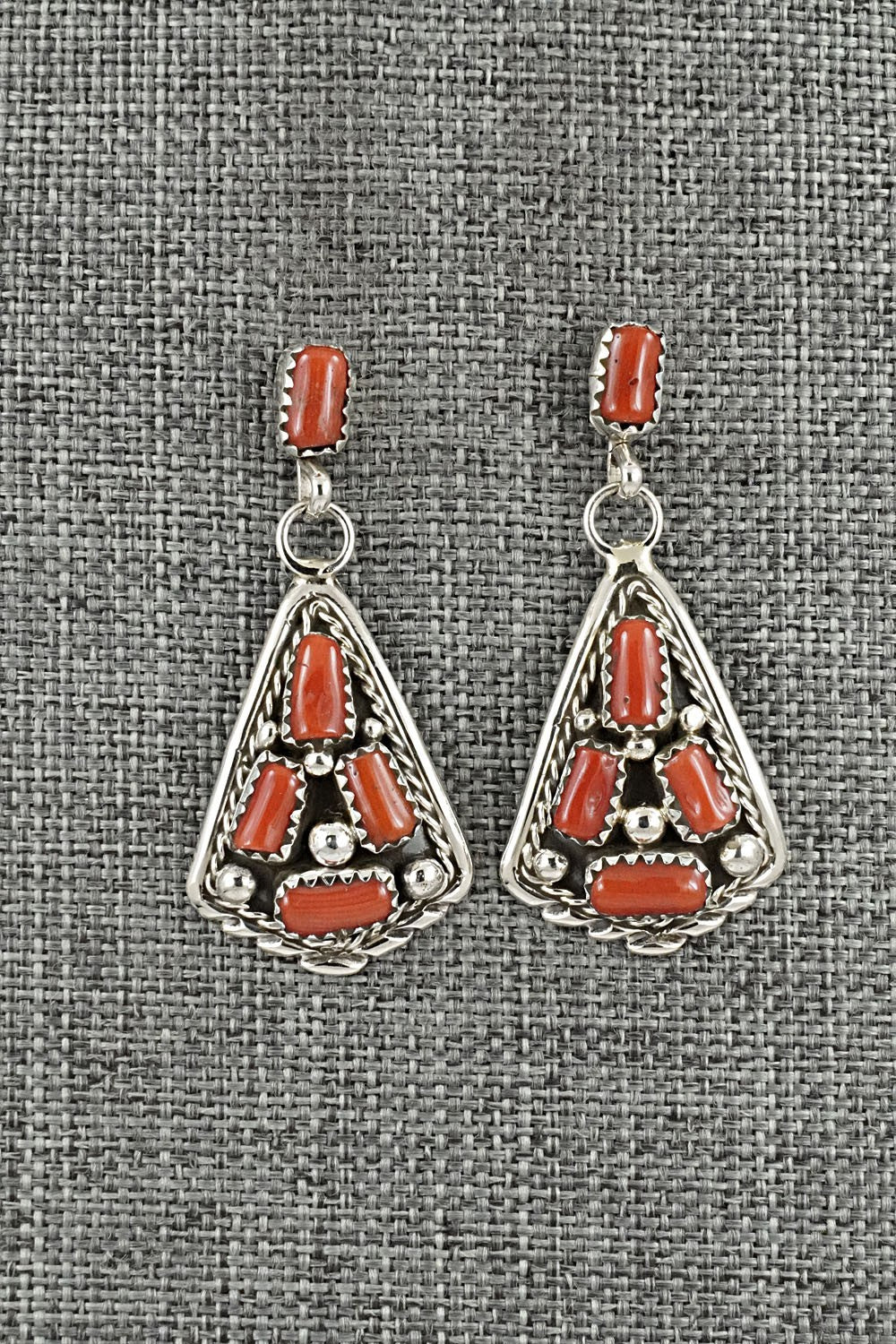 Coral & Sterling Silver Earrings - Melvin Chee