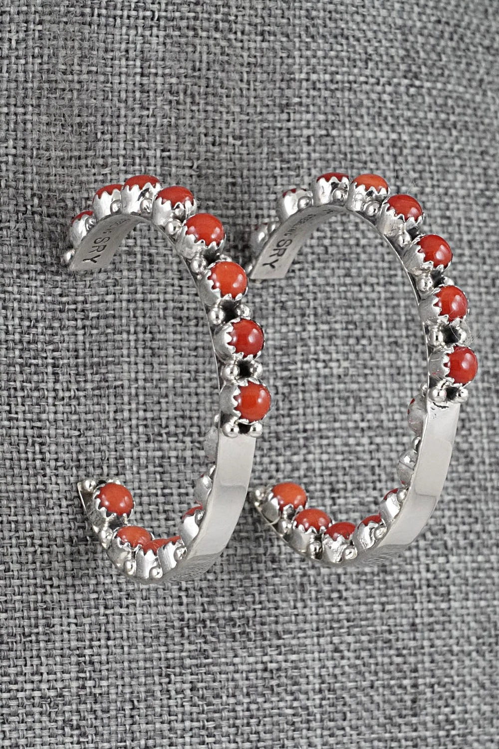 Coral and Sterling Silver Earrings - Gaynell Parker