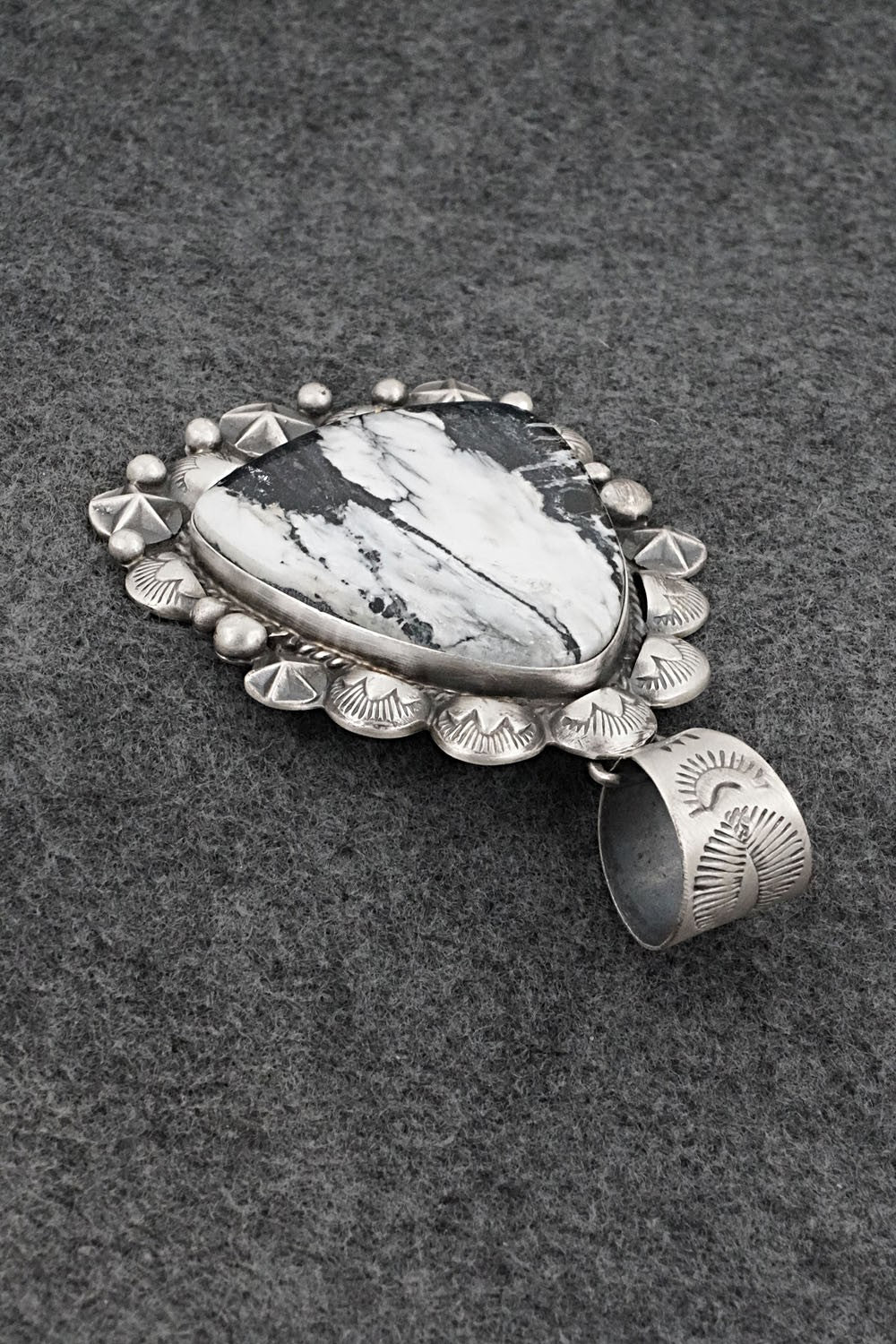 White Buffalo & Sterling Silver Pendant - Vernon Johnson