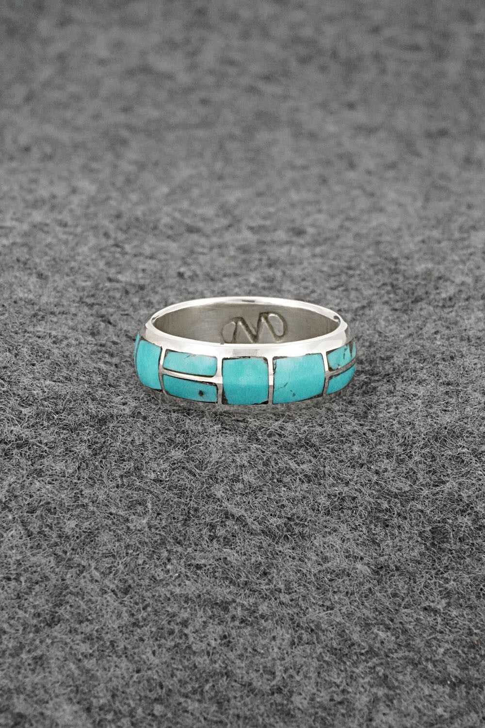 Turquoise & Sterling Silver Inlay Ring - Matilda Chattin - Size 7